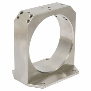 Precision CNC Machined Aluminum Bearing Housing with Flanged Base for Motor and Shaft Support