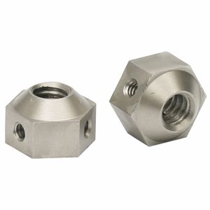 Custom CNC Machined Hex Threaded Locking Block with Set Screw Holes for Mechanical Assembly