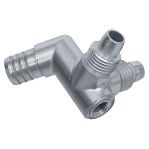 Precision CNC Machined Fluid Distribution T-Fitting with AN, ORB & Barb Ports