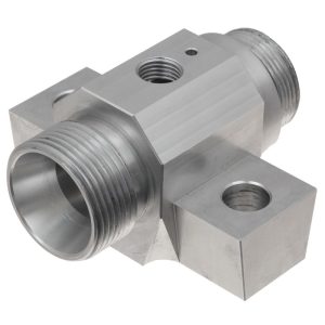 CNC Machined Aluminum Pneumatic Valve Body / Hydraulic Manifold Fitting with Mounting Flange and Sensor Port