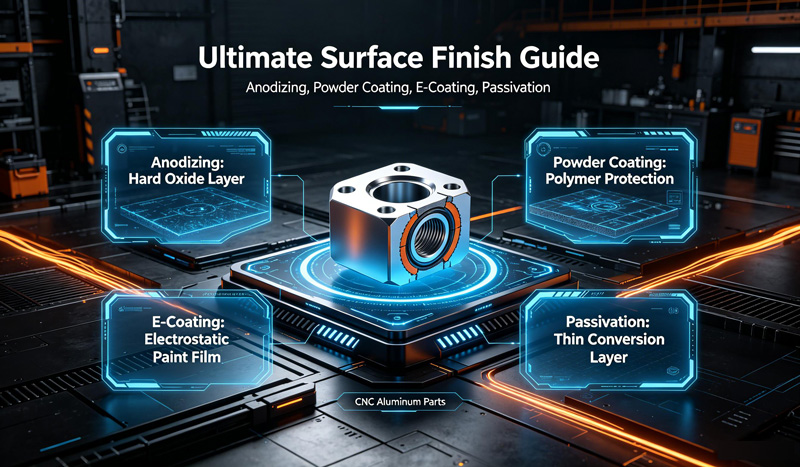 Read more about the article Anodizing vs. Powder Coating vs. E-Coating vs. Passivation: The Ultimate Engineering Guide for CNC Aluminum Parts