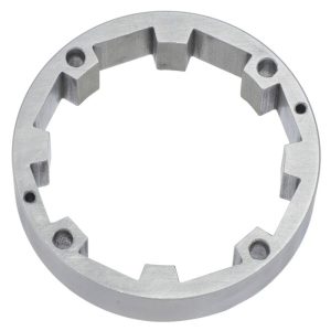OEM CNC Turned & Milled Aluminum Positioning Ring with 4 Internal Locking Teeth, Through Holes & Side Threaded Holes