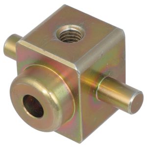 Custom CNC Machined Steel Mechanical Linkage Block with Integrated Pins and Threaded Holes